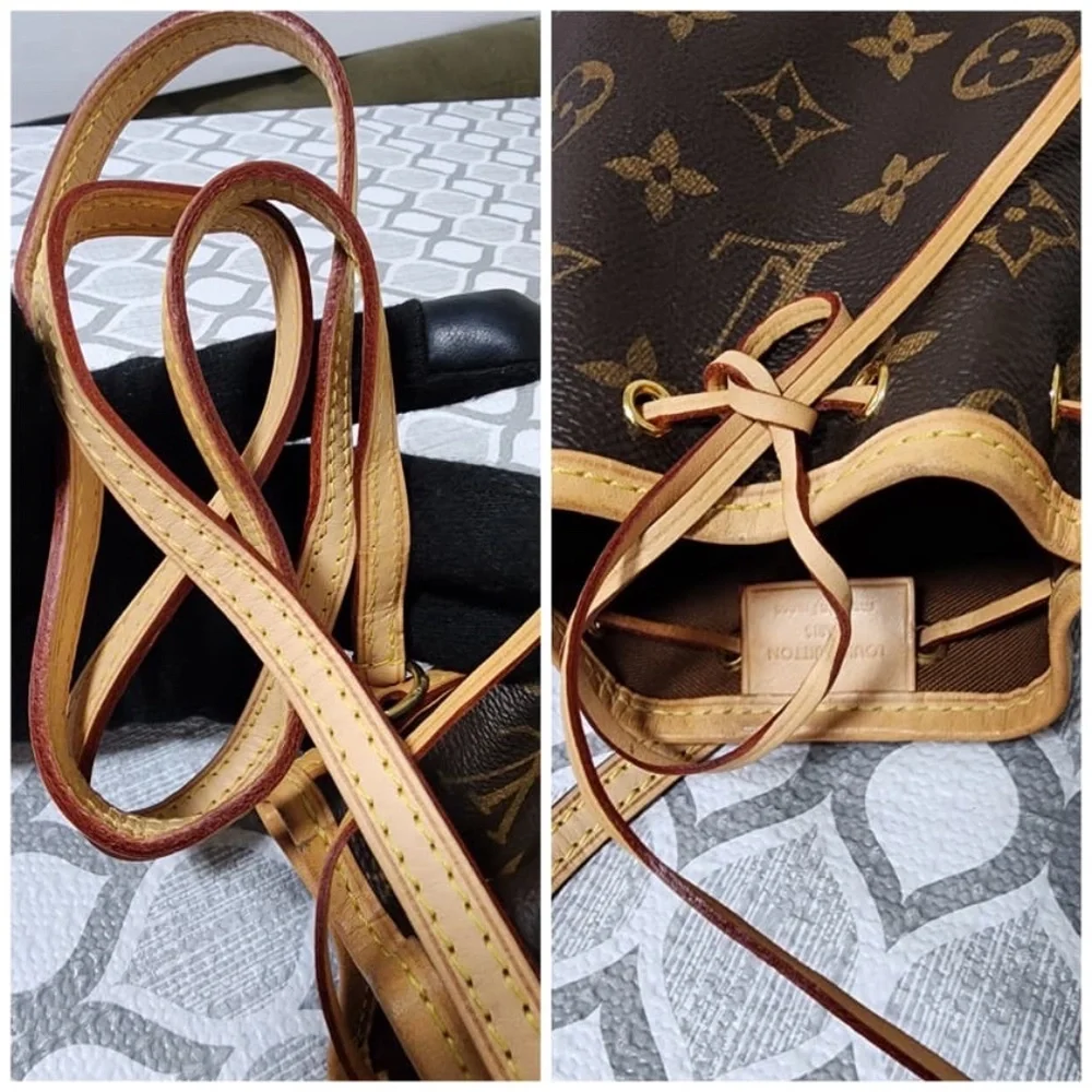 Authentic LOUIS VUITTON Monogram Nano Noe Bucket Bag Brown/Beige